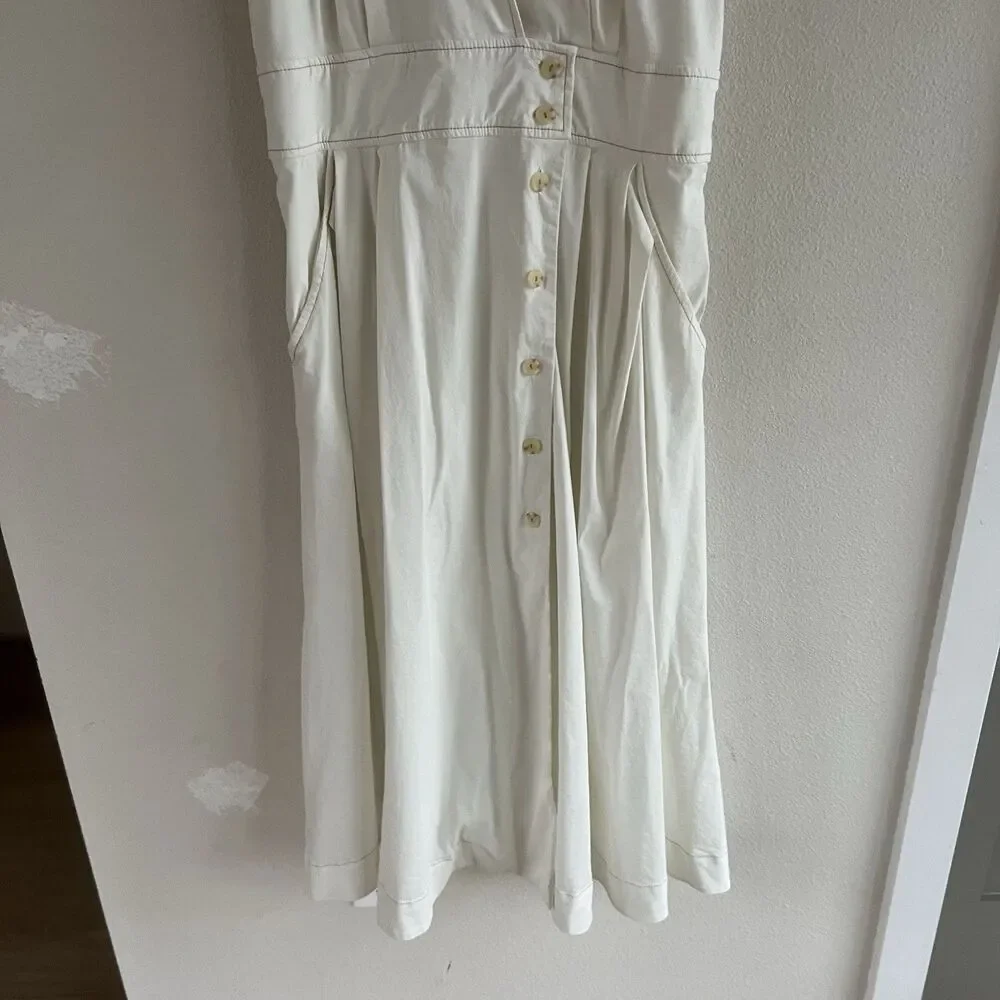 Maeve Anthropologie Poplin Shirt Dress Women’s 14 Midi White Collared V Neck - Picture 5 of 14